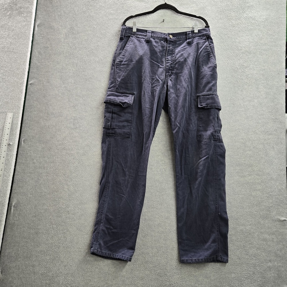 Tyndale FR Men Pants 34X32 Navy Cargo Workwear Button 30" Inseam‎ Logo